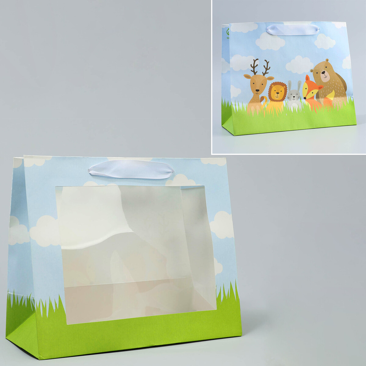 Пакет подарочный крафтовый с пластиковым окном, упаковка, пакет подарочный с пластиковым окном 31 х 26 х 11 см тачки