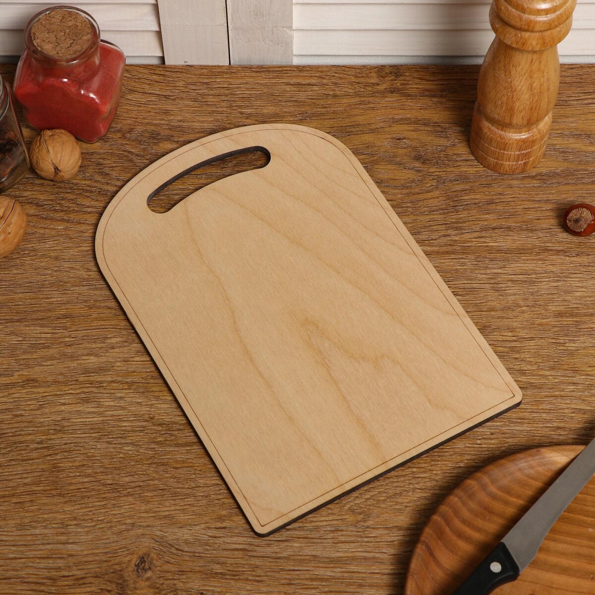 

Доска разделочная двухсторонняя, цилиндровая, ручка вырез, 26×18×0.6 см, Бежевый