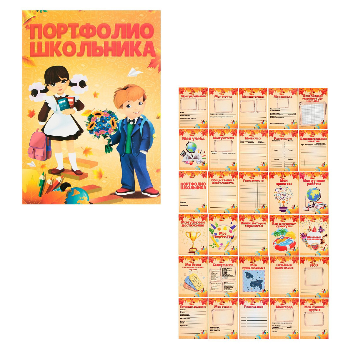 

Листы-вкладыши для портфолио школьника, 30 листов (титульный, содержание, 28 разделов ), Белый;синий;коричневый;разноцветный;оранжевый
