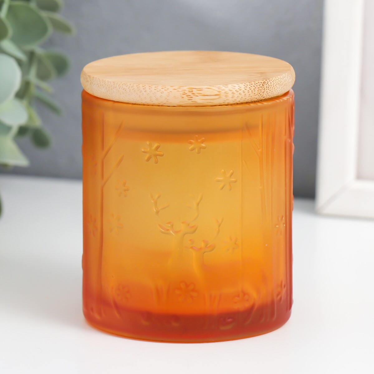 

Банка для свечей стекло с крышкой, Оранжевый