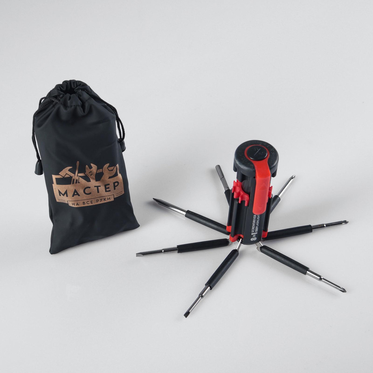 

Фонарь многофункциональный, мультитул 8 в 1, Черный;красный