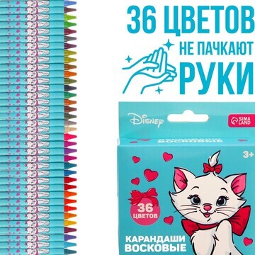 Восковые карандаши, набор 36 цветов, кот