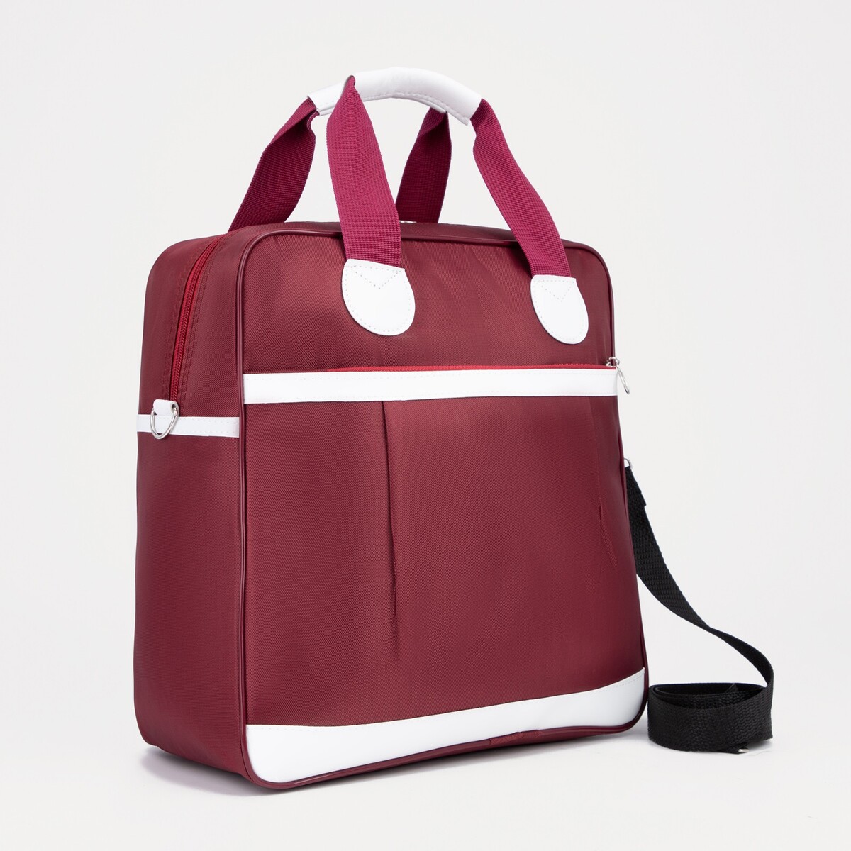 Сумка дорожная на молнии, наружный карман, держатель для чемодана, цвет бордовый/белый сумка спортивная на молнии наружный карман держатель для чемодана серый
