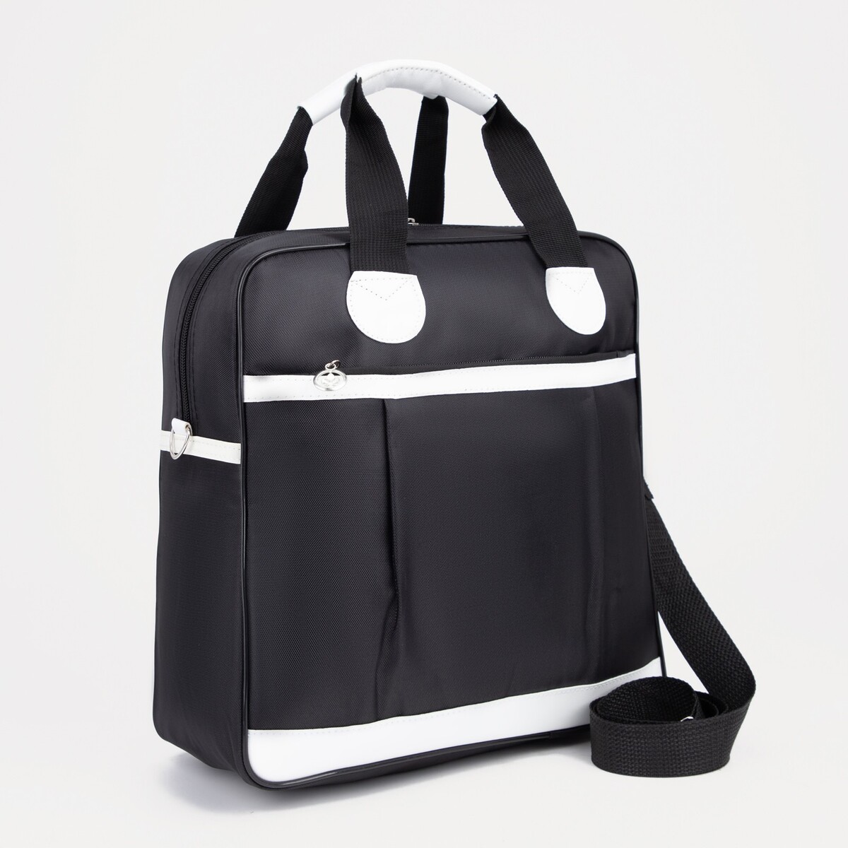 

Сумка дорожная на молнии, наружный карман, держатель для чемодана, цвет чёрный/белый, Черный