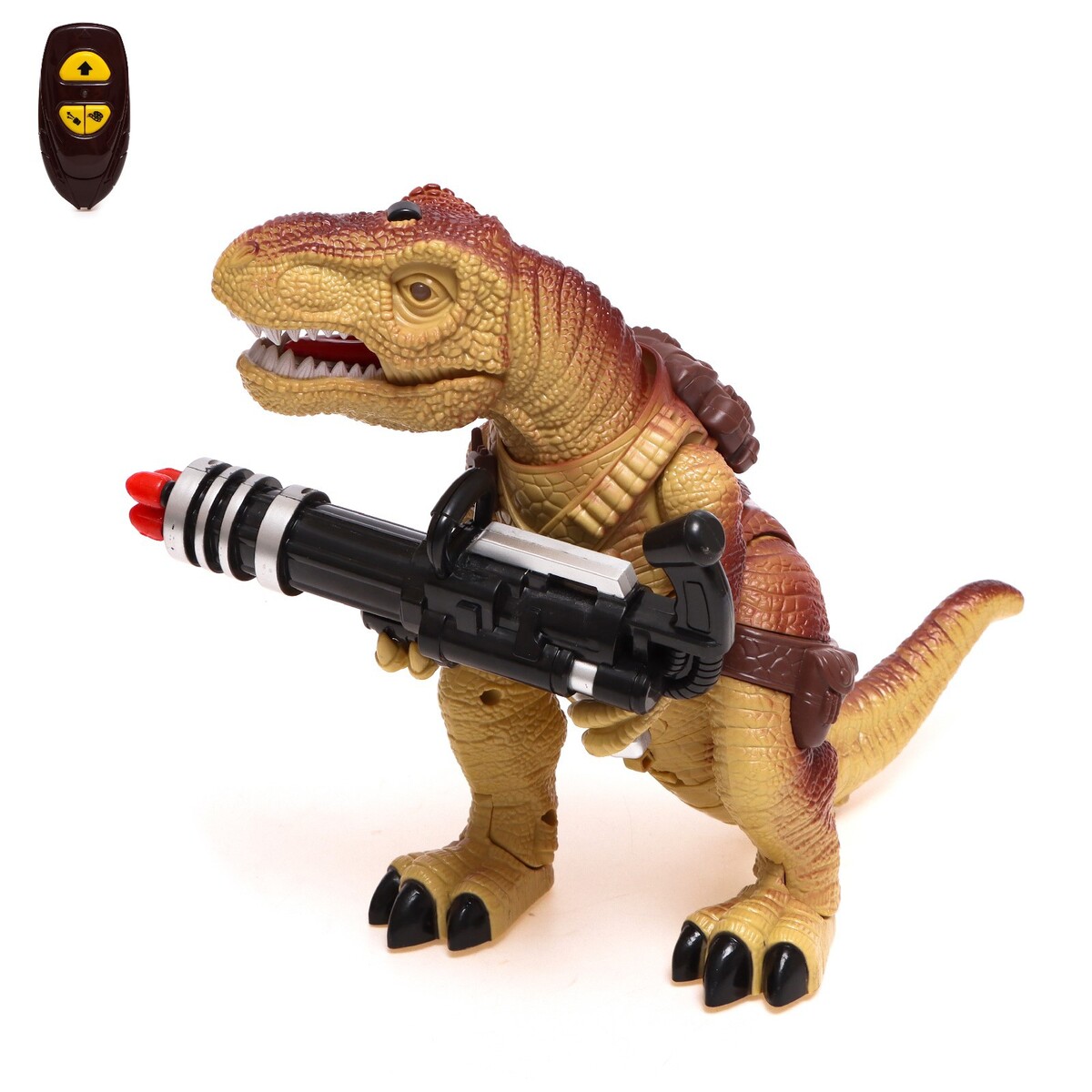

Динозавр радиоуправляемый t-rex, стреляет ракетами, работает от батареек, цвет коричневый