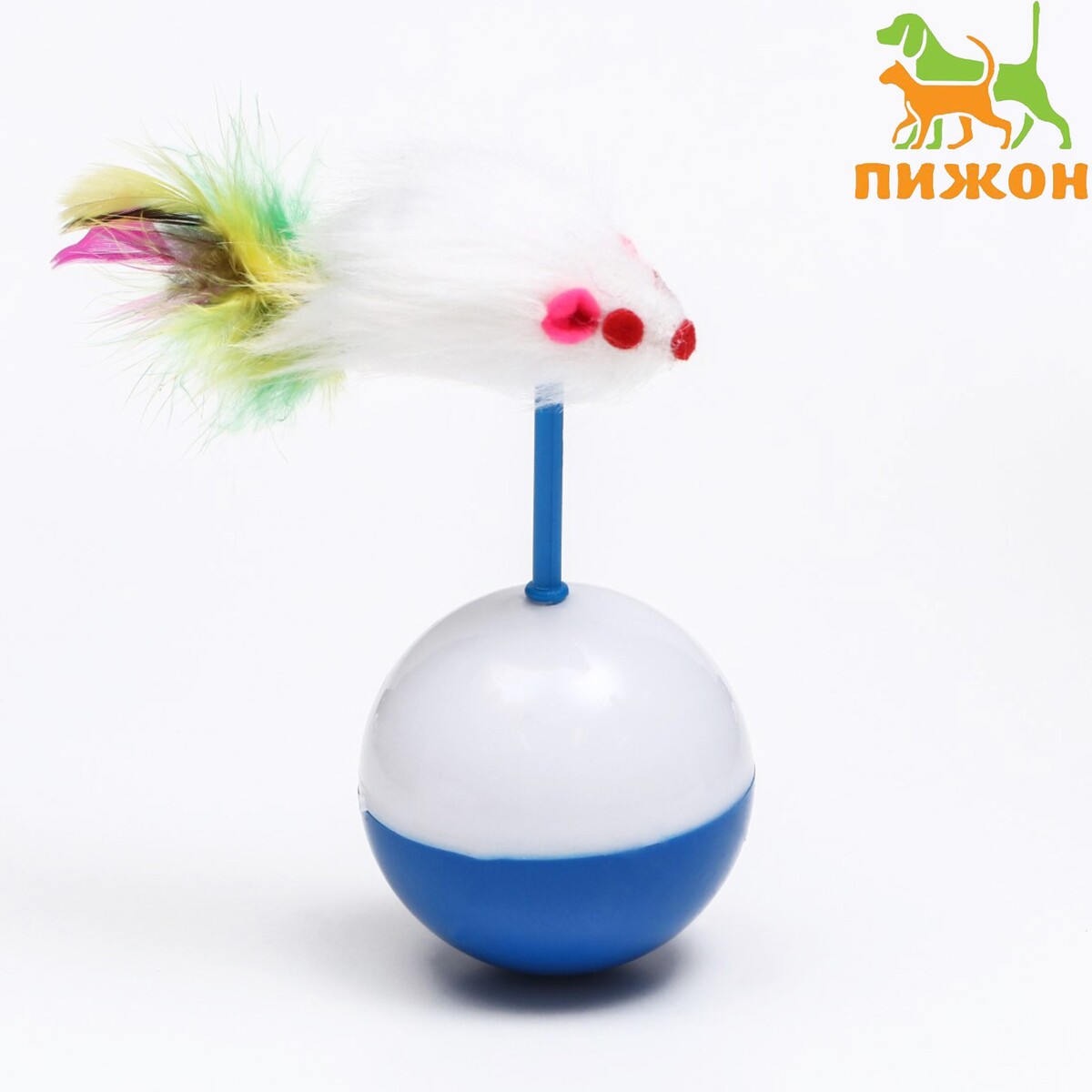 Мышь-неваляшка из натурального меха на шаре, 11 х 5 см синий/белый мышь sharkoon light2 200