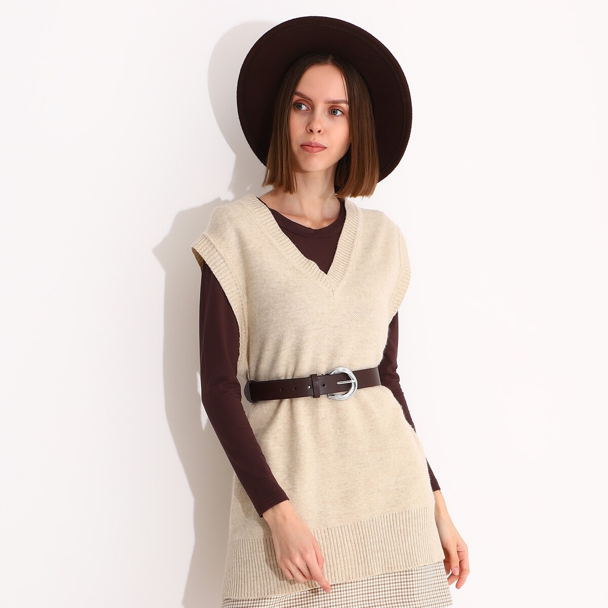 фото Ремень женский, ширина 3,5 см, винт, пряжка метал, цвет коричневый no brand