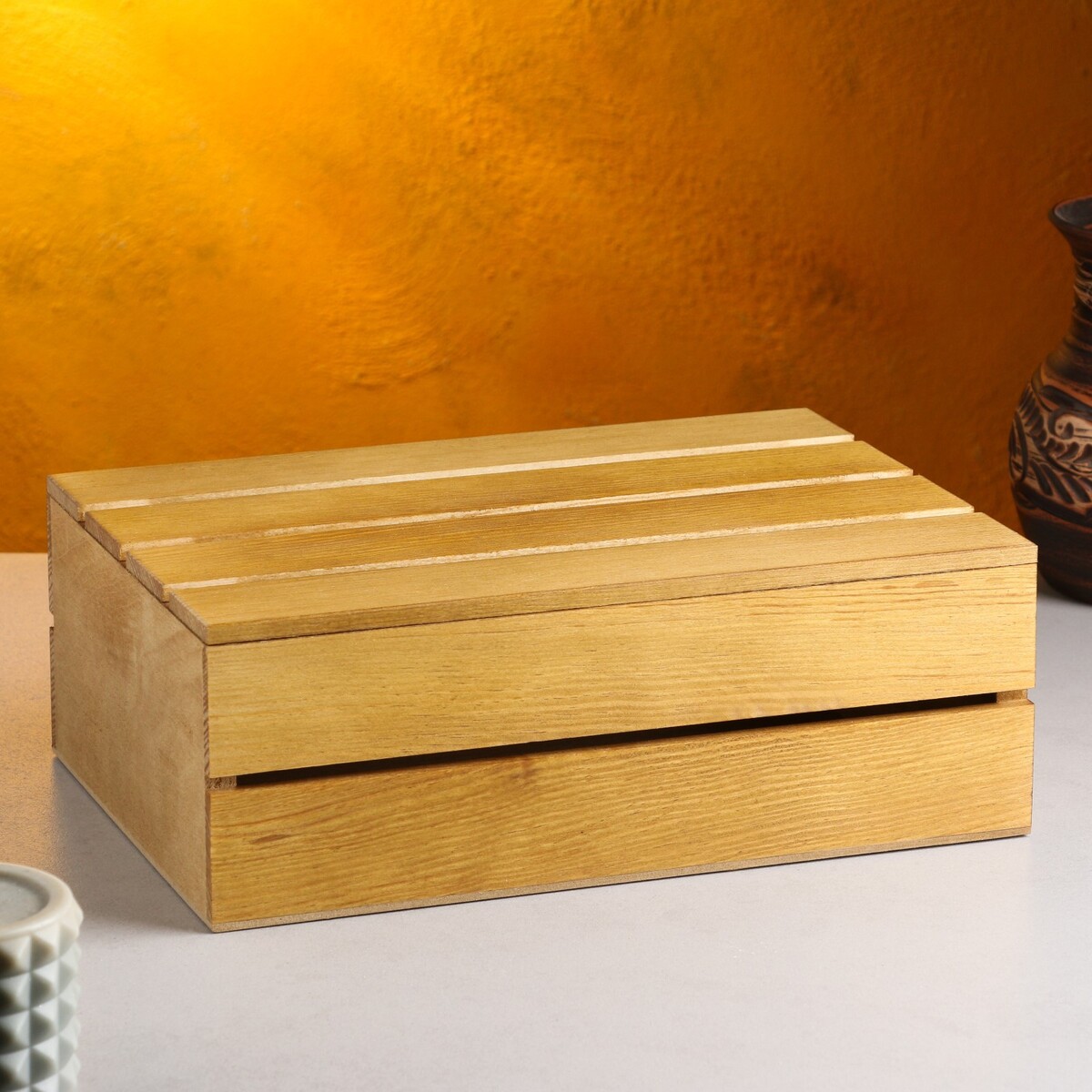 

Кашпо деревянное 30×20×10 см, брашированное, Бежевый;коричневый