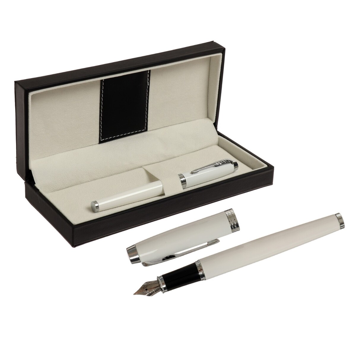 Ручка подарочная перьевая, в кожзам футляре, корпус белый с серебром корпус cooler master masterbox q300l белый mcb q300l wann s00