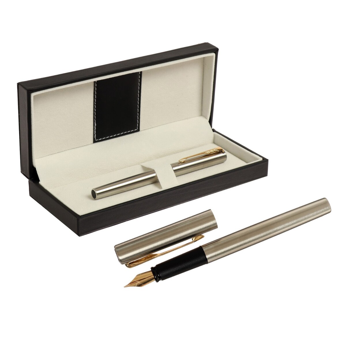 Ручка подарочная перьевая в кожзам футляре, корпус серебро с золотом ручка скоба square cappio алюминий м о 128 мм серебро