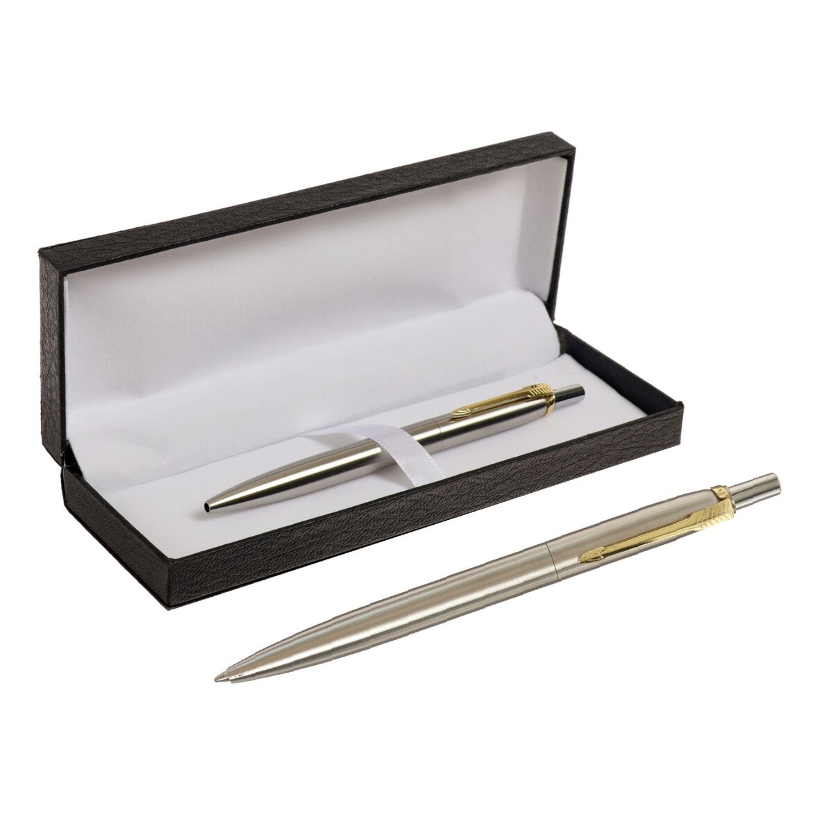 Ручка подарочная шариковая в кожзам футляре, автоматическая, корпус серебро, золото полисилк двухсторонний золото серебро 0 58 м х 10 м