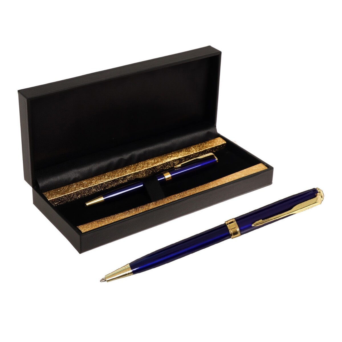 Ручка подарочная шариковая calligrata, в кожзам футляре пб s, поворотная, корпус синий с золотом ручка шариковая подарочная calligrata