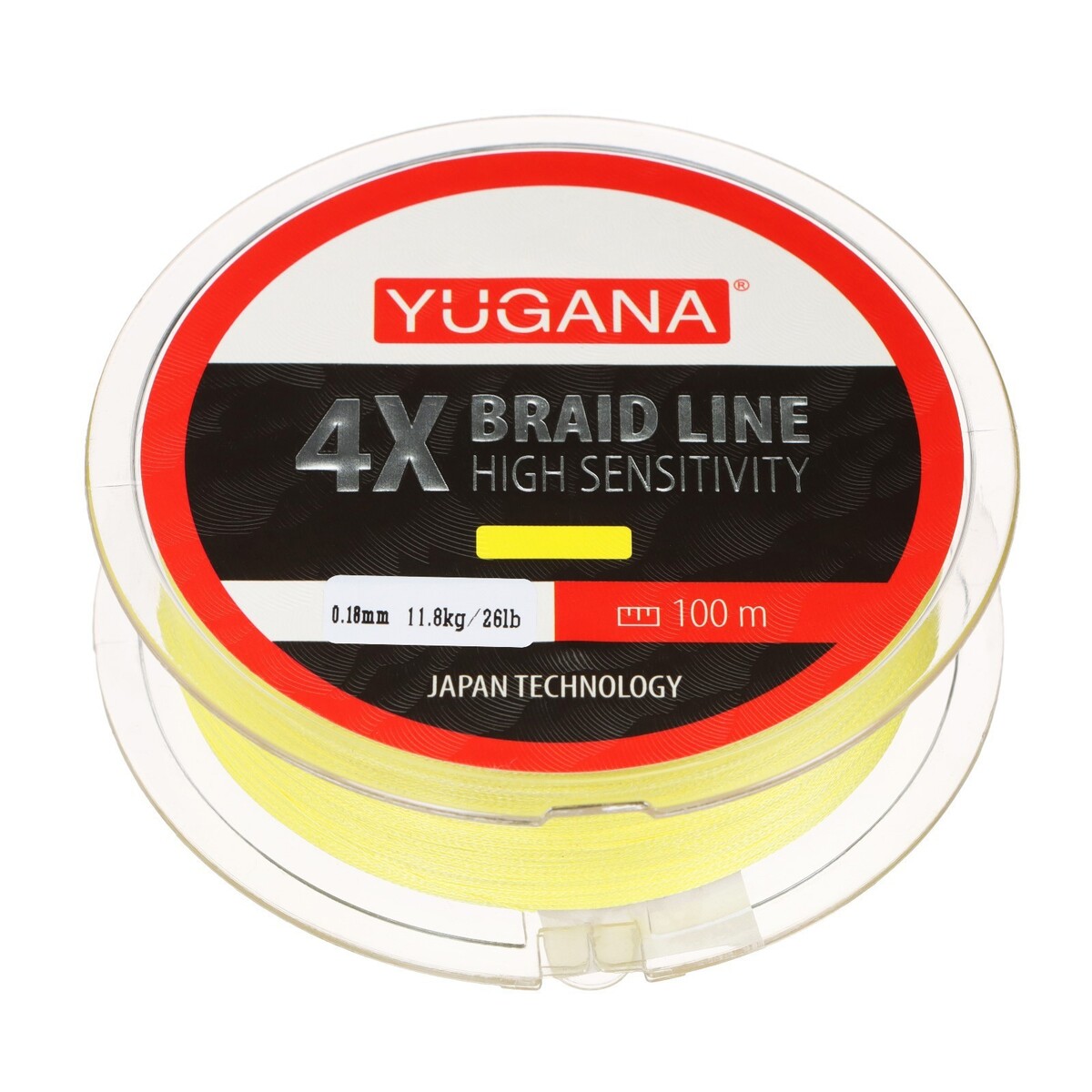 фото Леска плетеная yugana x4 pe, диаметр 0.18 мм, 11.8 кг, 100 м, желтая