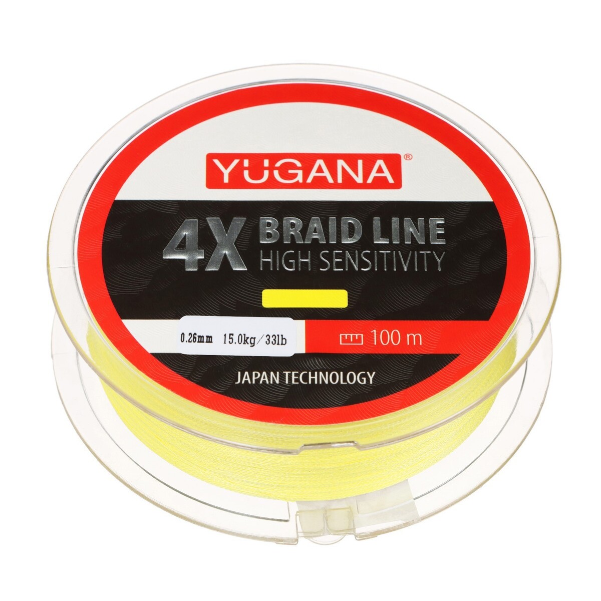 фото Леска плетеная yugana x4 pe, диаметр 0.26 мм, 15 кг, 100 м, желтая