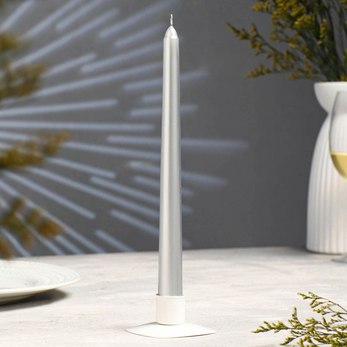Свеча античная, 2,3х 25 см, лакированная , серебряный металлик свеча античная 2 3х 25 см лакированная металлик