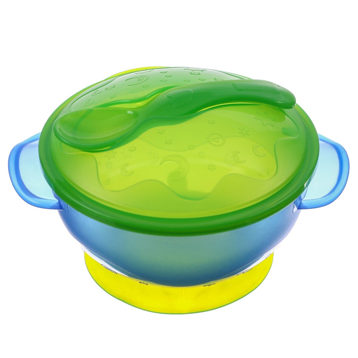 Набор для кормления: миска на присоске с крышкой, ложка, цвет голубой набор для кормления нагрудник тарелка на присоске ложка m