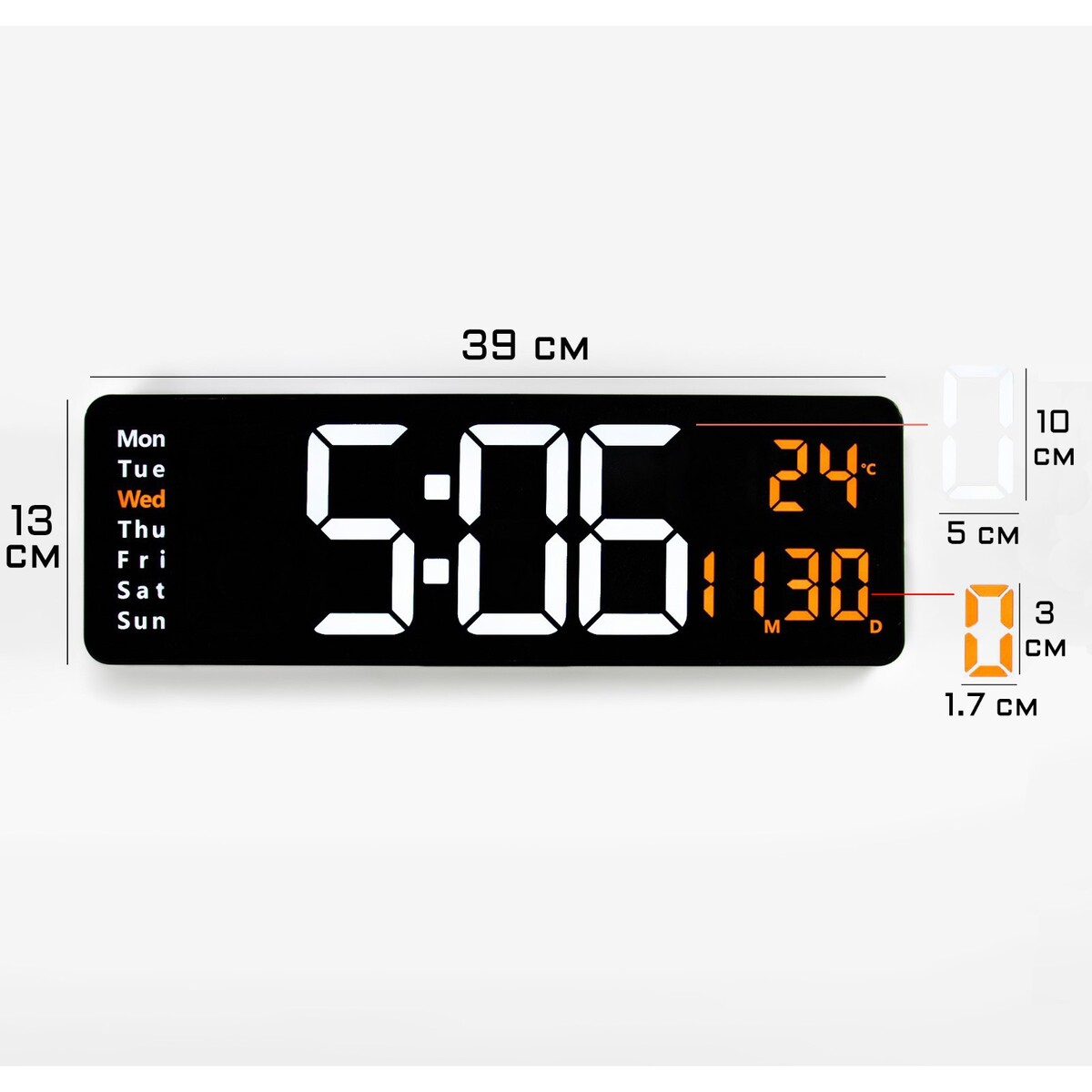 Часы электронные настенные, настольные, будильник, календарь, термометр, 1cr2032, 39 x 13 см часы электронные настольные настенные