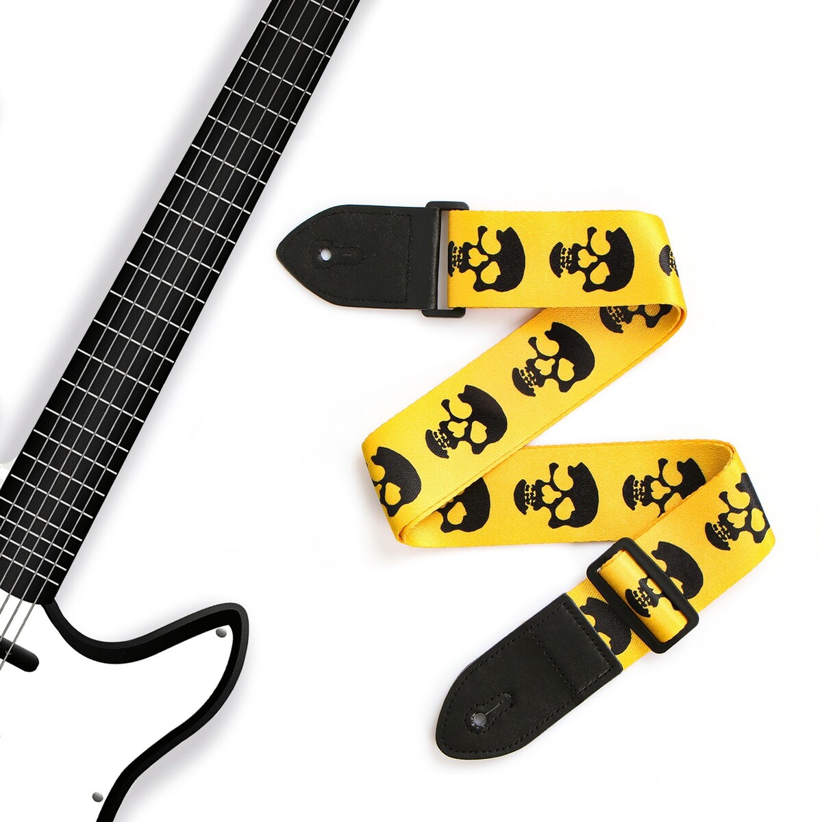Ремень для гитары music life, 60-117х5 см, черепа на желтом ремень для гитары music life 60 117х5 см орнамент