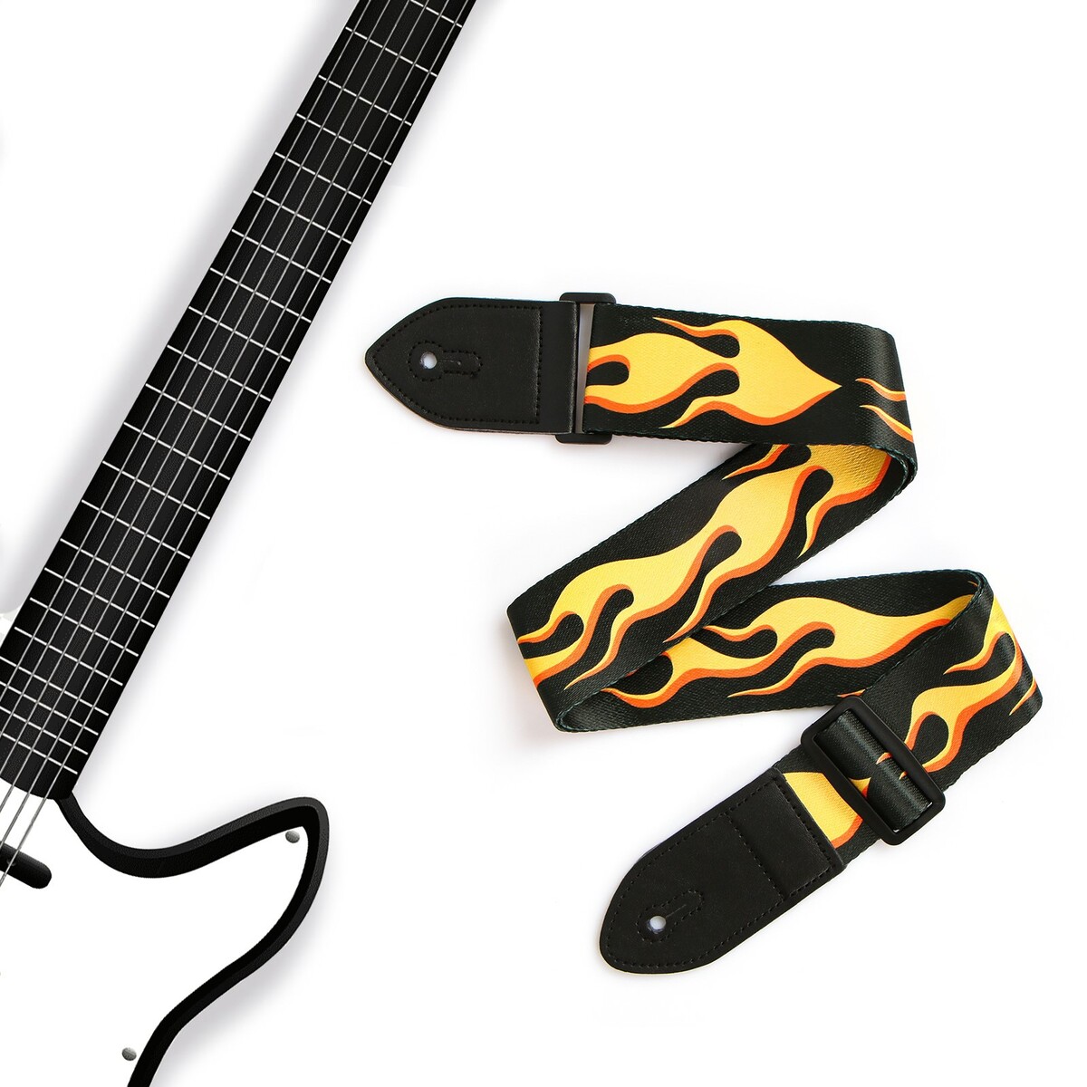 Ремень для гитары music life, 60-117х5 см, желтое пламя ремень для гитары music life 60 117х5 см черепа на синем