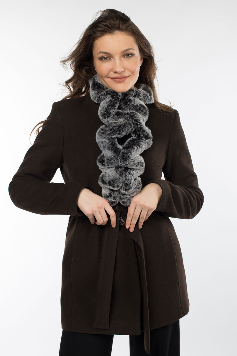 Пальто женское утепленное (пояс) EL PODIO, размер 40, цвет шоколад 01649452 однобортное - фото 5