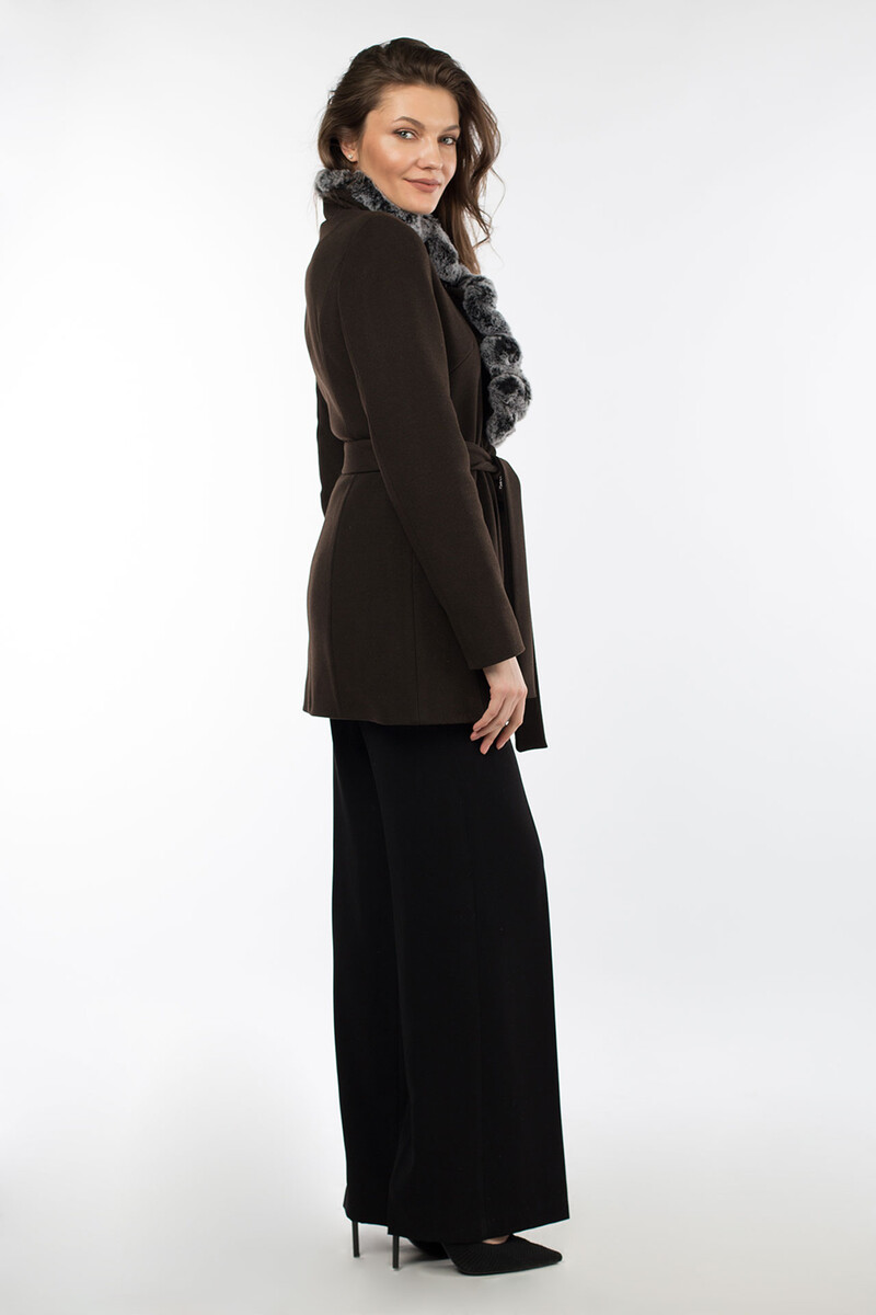 Пальто женское утепленное (пояс) EL PODIO, размер 40, цвет шоколад 01649452 однобортное - фото 3