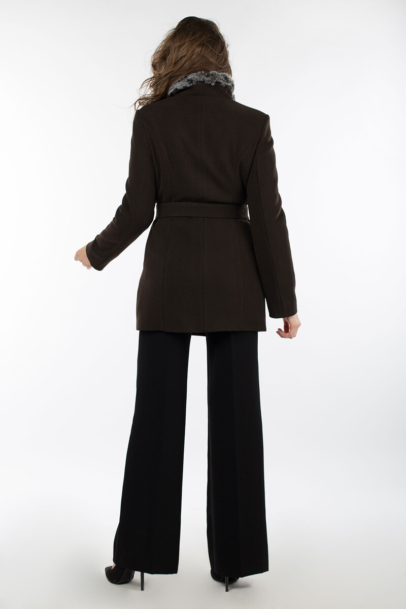 Пальто женское утепленное (пояс) EL PODIO, размер 40, цвет шоколад 01649452 однобортное - фото 4