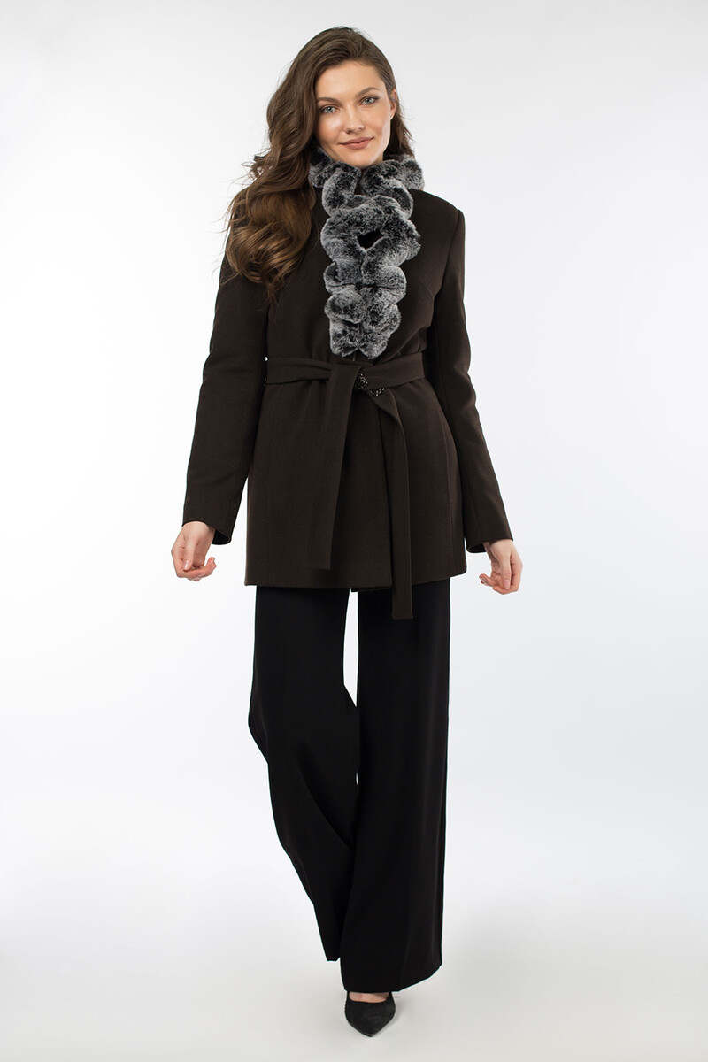 Пальто женское утепленное (пояс) EL PODIO, размер 40, цвет шоколад 01649452 однобортное - фото 2