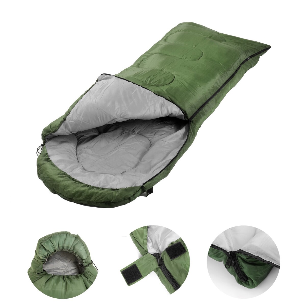 фото Спальный мешок туристический, 220 х 75 см, до -20 градусов, 600 г/м2, зеленый no brand