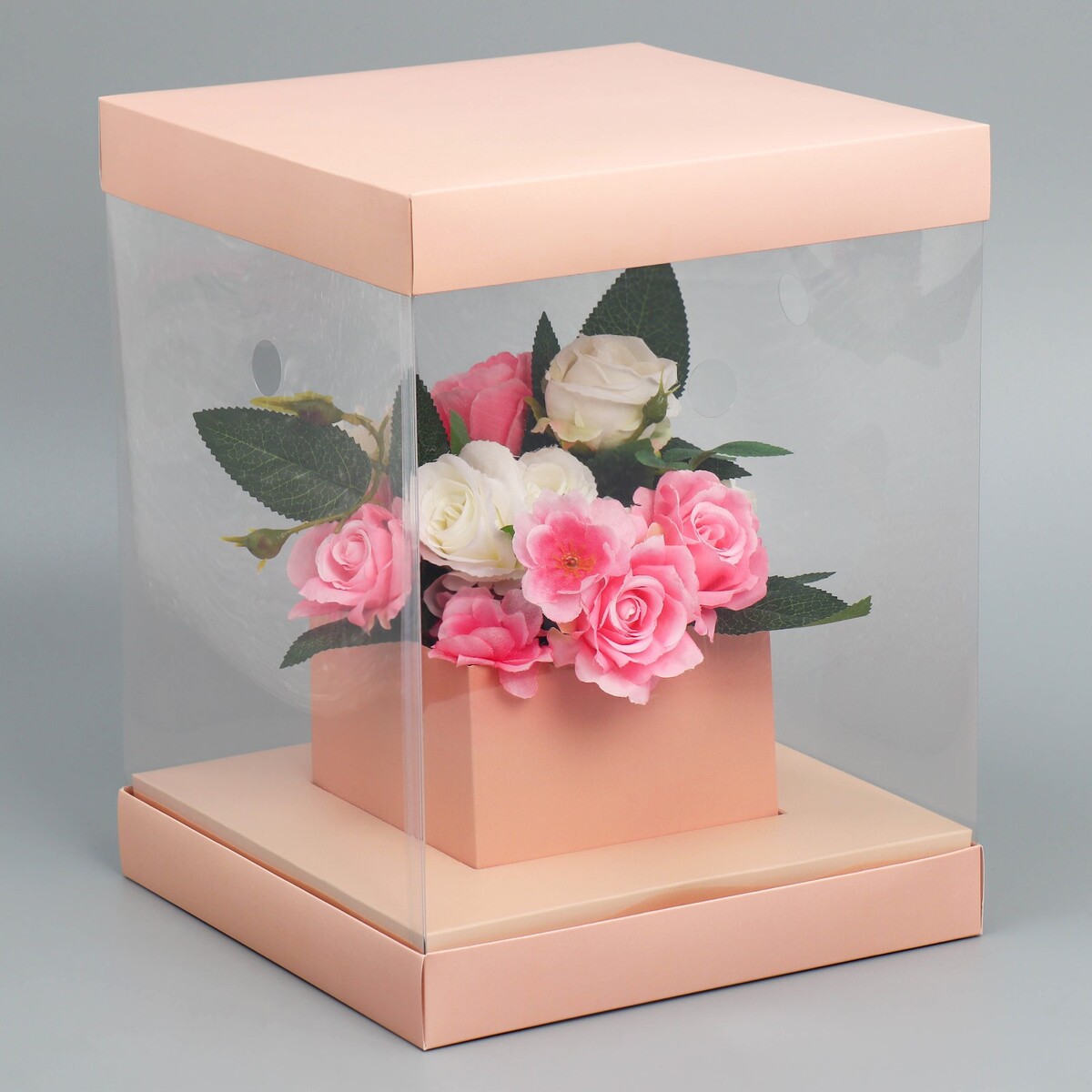 Коробка для цветов с вазой и pvc окнами складная