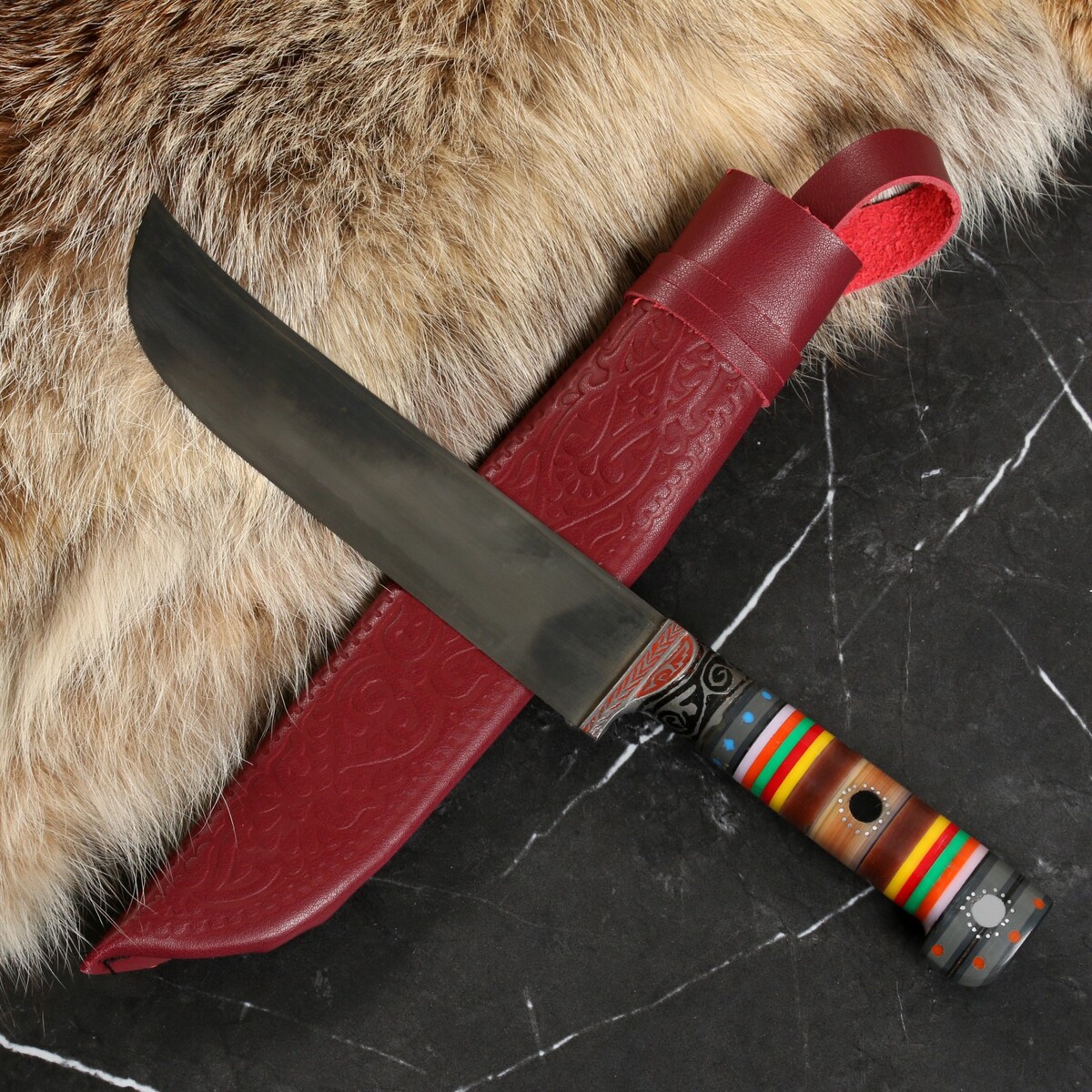 

Нож пчак шархон - средний, ерма, гарда гравировка, шх16, Разноцветный