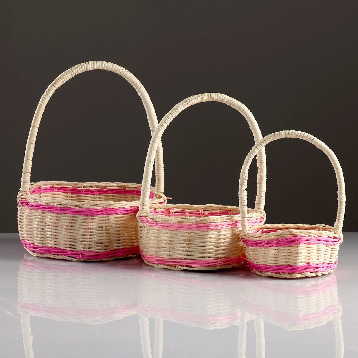 

Набор корзин, 3 шт, розовый, 22×20×8/26 см, 18×16×7/21 см, 13×15×6/18 см, ротанг