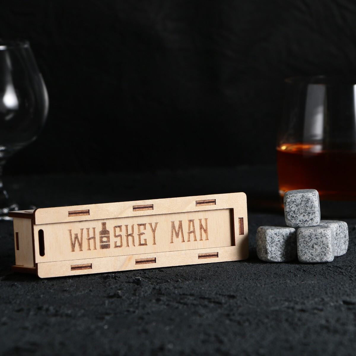 Камни для виски в деревянной шкатулке с крышкой whiskey man, 4 шт камни для виски в деревянной шкатулке с крышкой богатства в новом году 4 шт