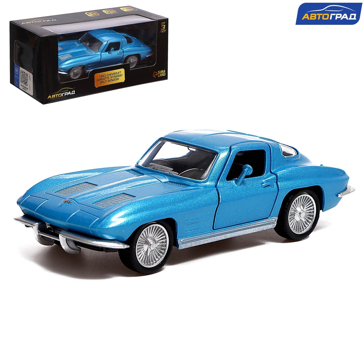 Машина металлическая chevrolet corvette, 1:32, открываются двери, инерция, цвет  голубой Автоград 01797419: купить за 610 руб в интернет магазине с  бесплатной доставкой