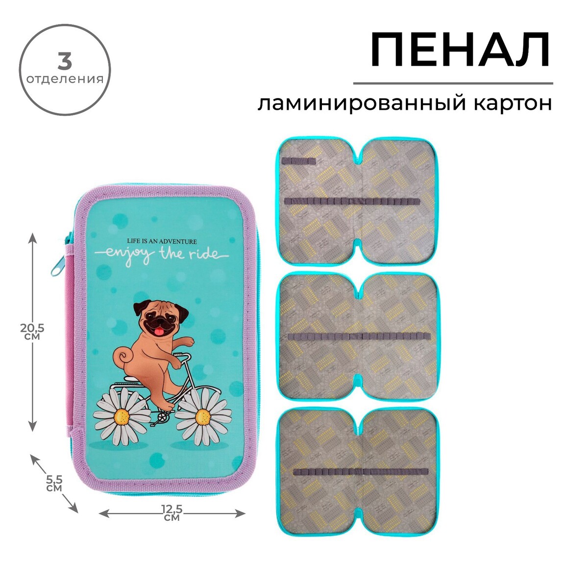 

Пенал 3 секции, 125 х 205 мм, calligrata, Разноцветный;синий