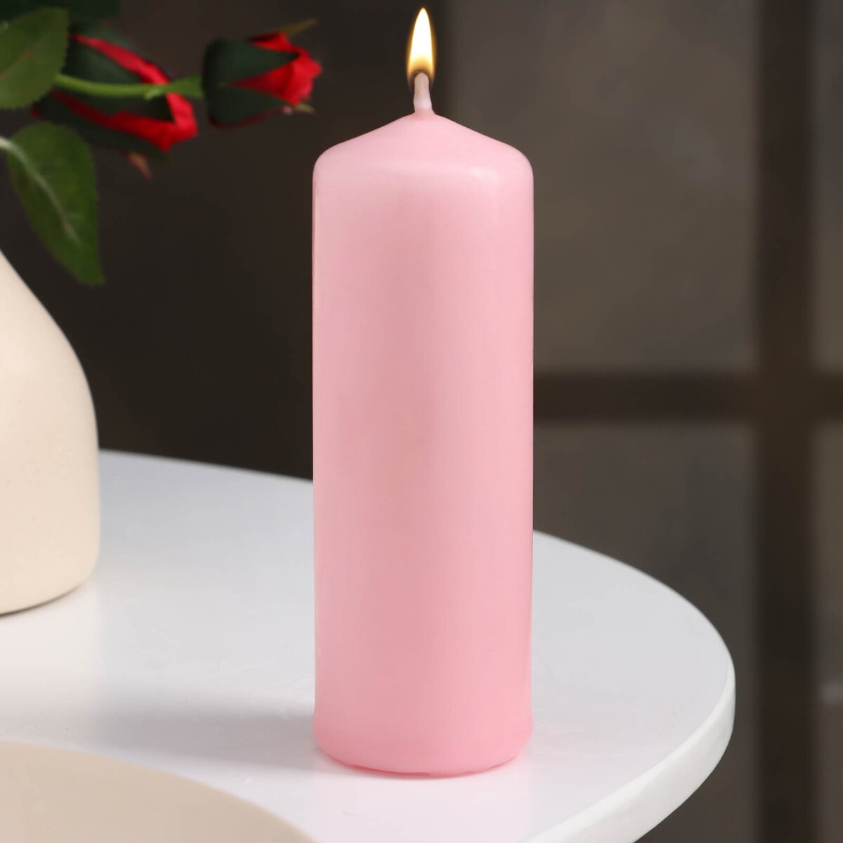 Свеча - цилиндр, 4×12 см, 15 ч, светло-розовая свеча декоративная 10х5 см колонна bartek candles розовая