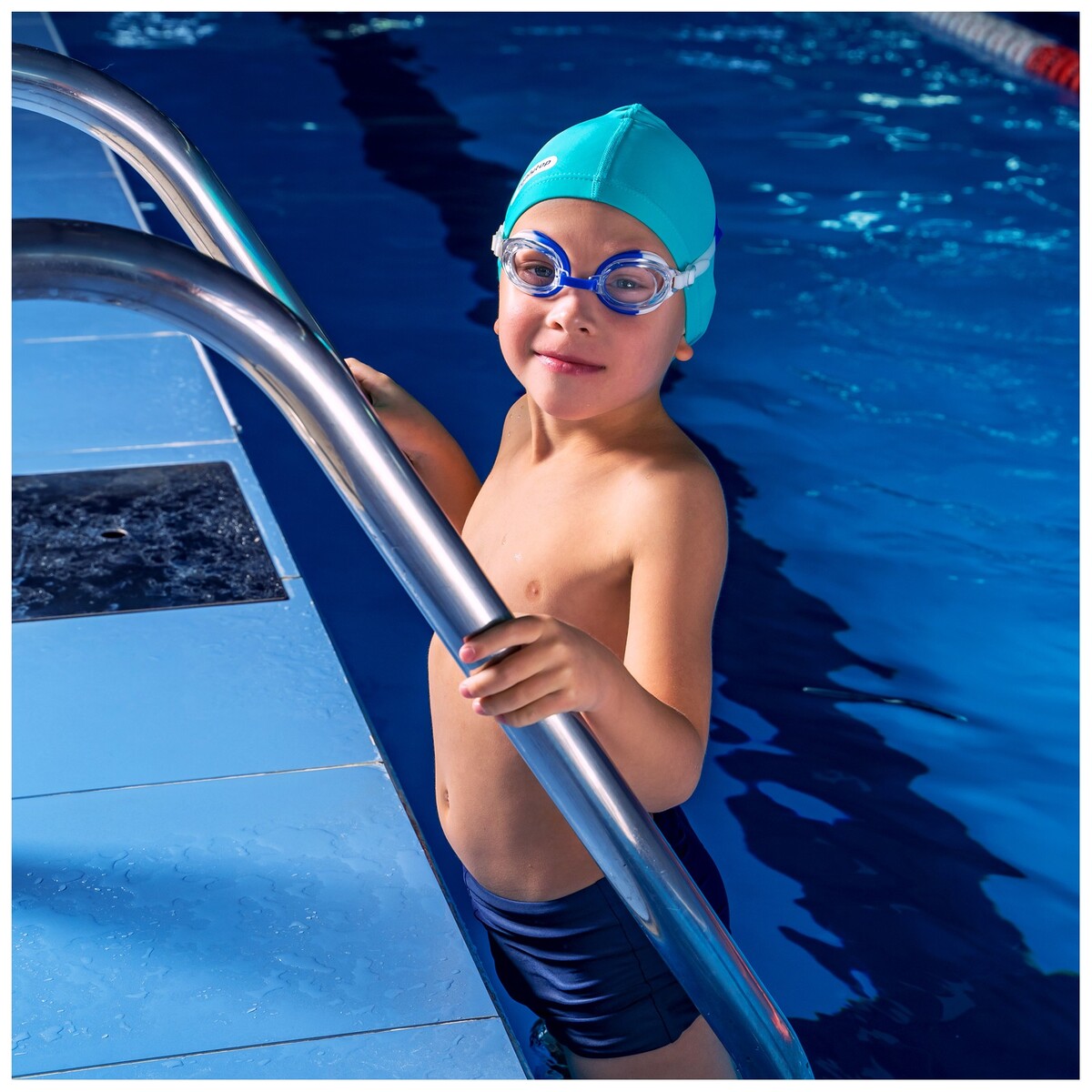Очки для плавания, детские + беруши, цвет белый/синий фото