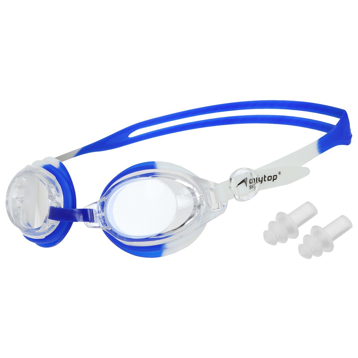 Очки для плавания детские onlytop, беруши, цвет белый/синий очки для плавания mad wave raptor m0427 10 0 17w