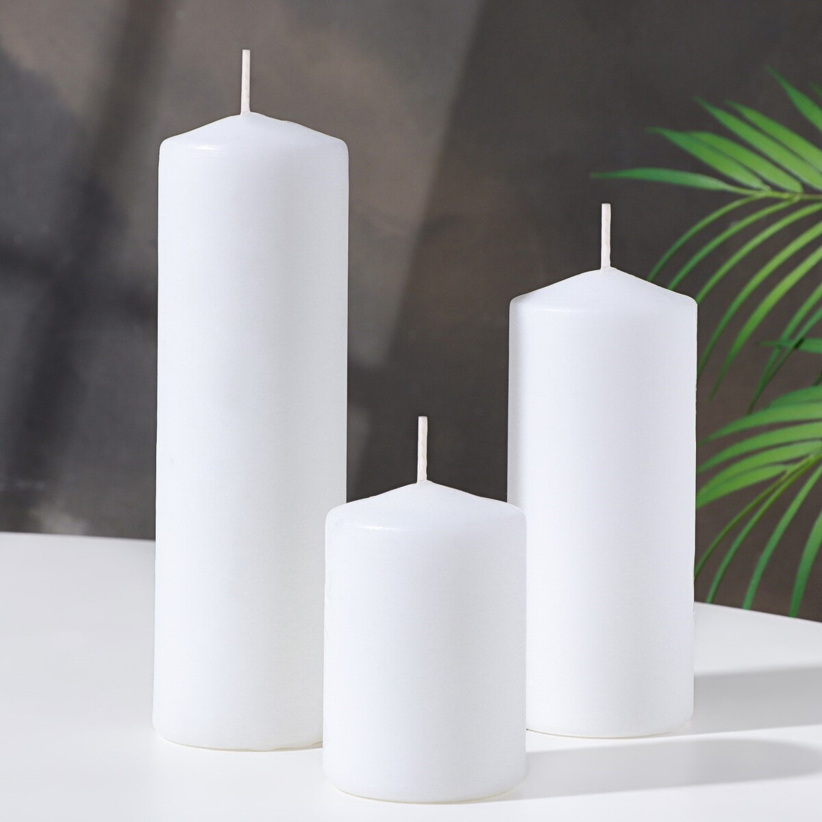 Набор свечей - цилиндров 3в1 (6х14 см, 6х19 см, 6х8,5 см), белый