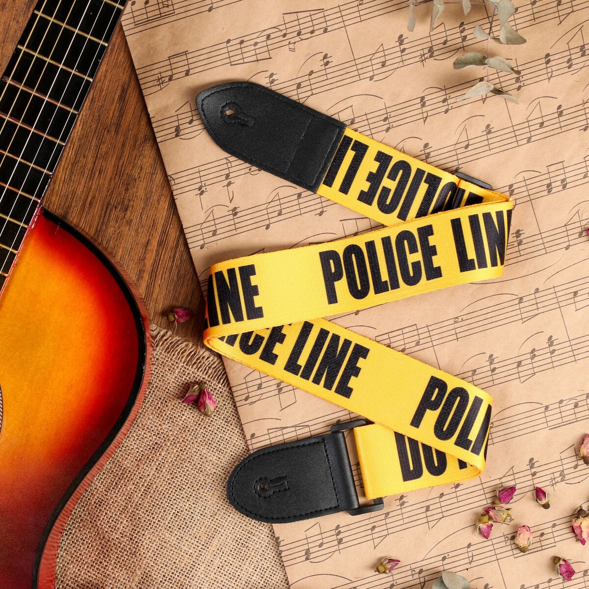 Ремень для гитары police, 60-117 х 5 см, желтый Music Life 01865950 - фото 1