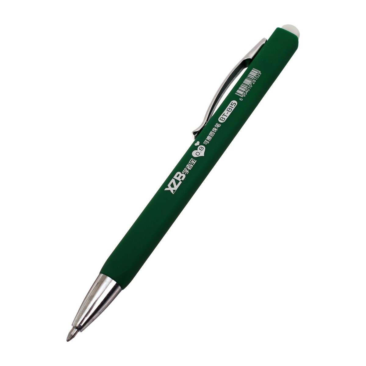 Ручка шариковая стираемые чернила 0,8 мм, автоматическая, стержень синий, прорезиненый квадратный зеленый корпус