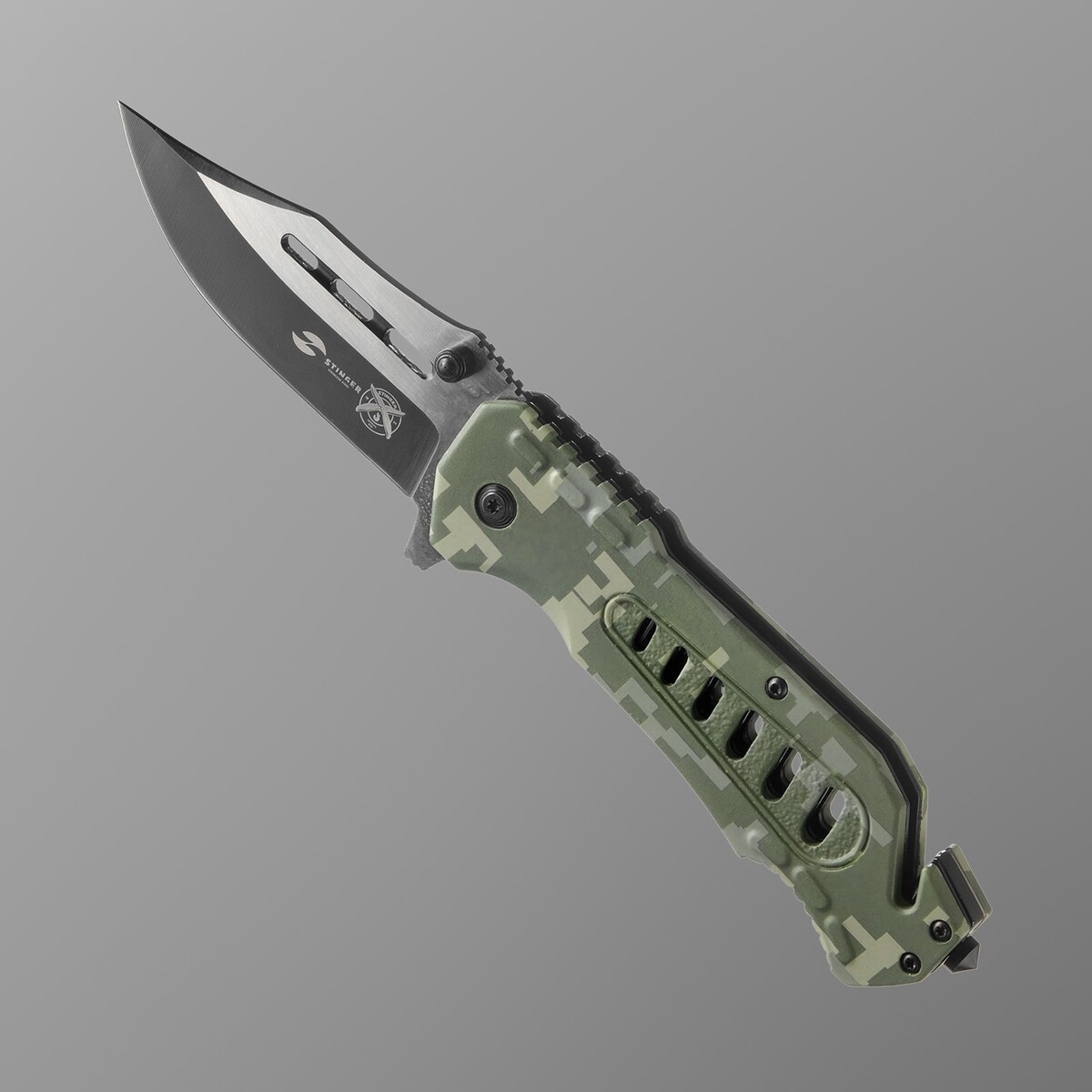 

Нож складной stinger с клипом, стропорезом, 9 см, лезвие - 3cr13, рукоять - сталь, Хаки