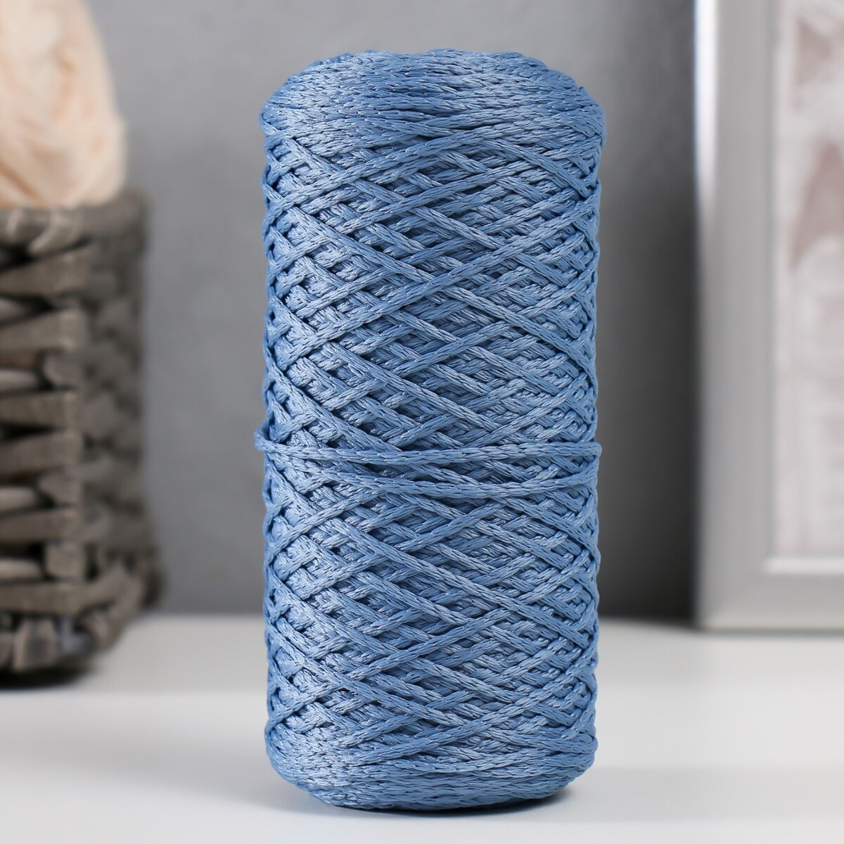 Шнур для вязания 100% полиэфир 1мм 200м/75±10гр (17-серо-голубой) шнур вощеный из полиэстра d 0 5мм l 50м голубой