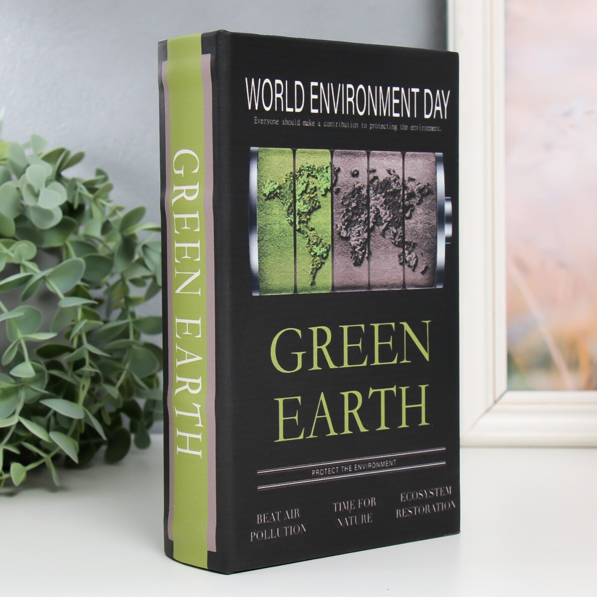 Сейф-книга дерево кожзам книга зеленая магия
