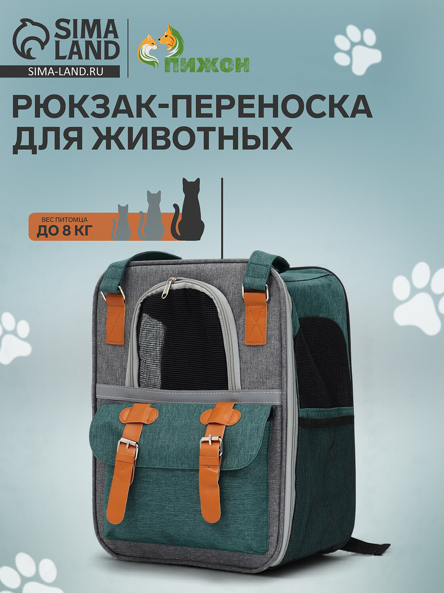 

Рюкзак-переноска для животных, 30×21×41 см, зеленый