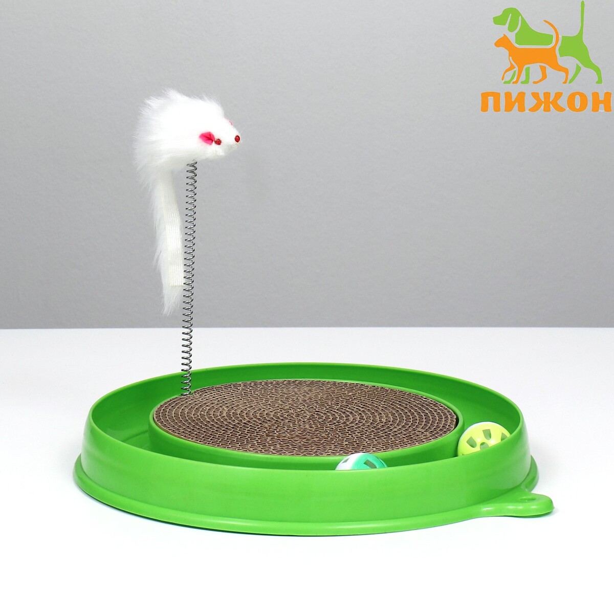 

Игровой комплекс (гофрокогтеточка, мышь на пружине и 2 шарика), зеленый 7068496