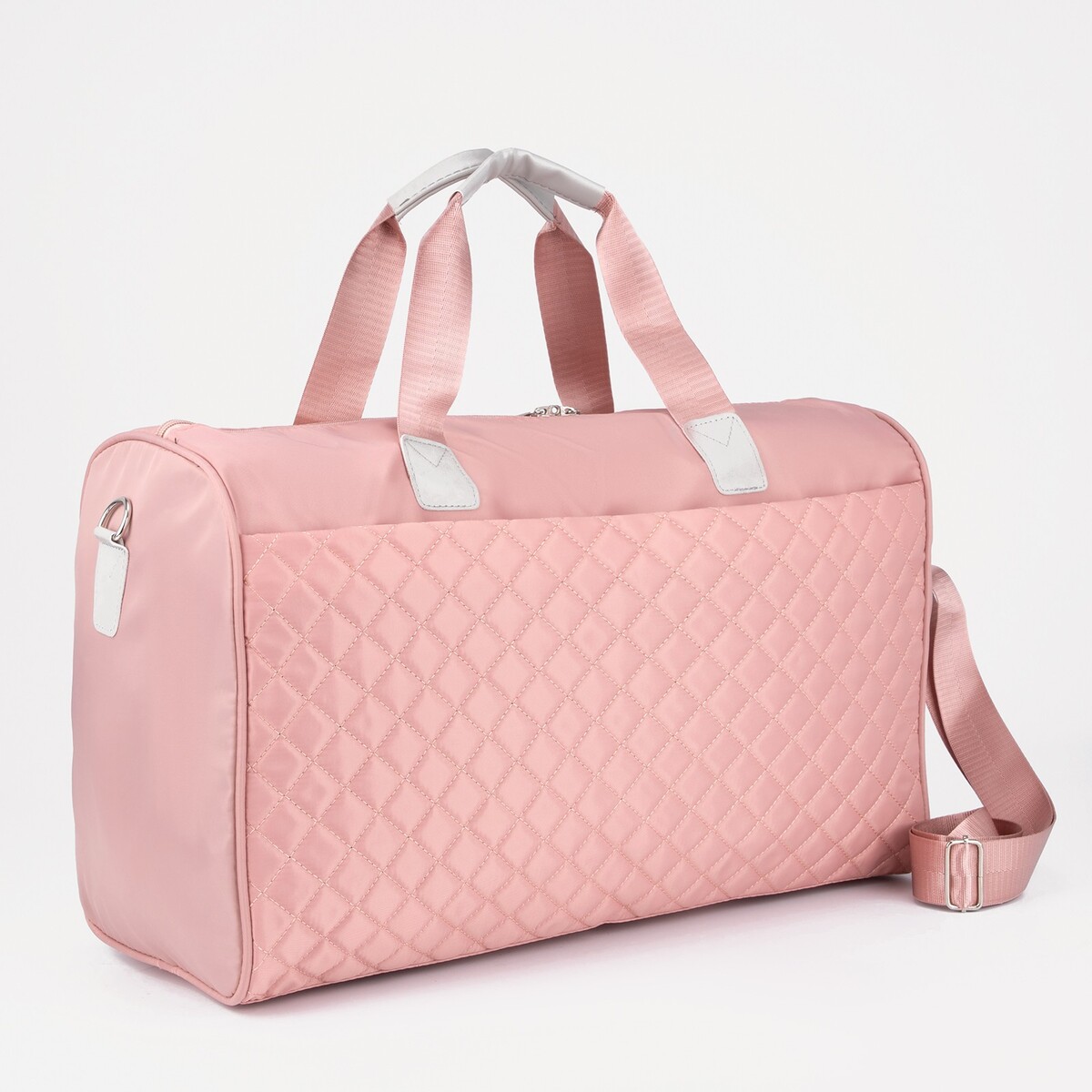 Сумка дорожная на молнии, наружный карман, длинный ремень, держатель для чемодана, цвет розовый держатель для фена 9×9×10 см розовый