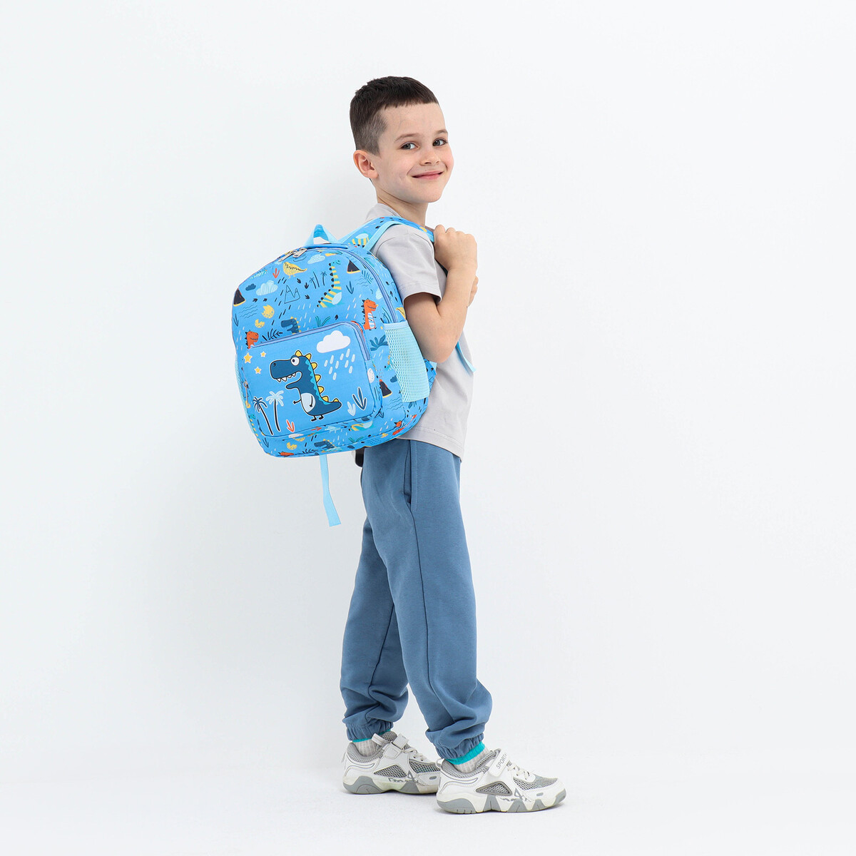 Рюкзак детский на молнии, 3 наружных кармана, цвет голубой