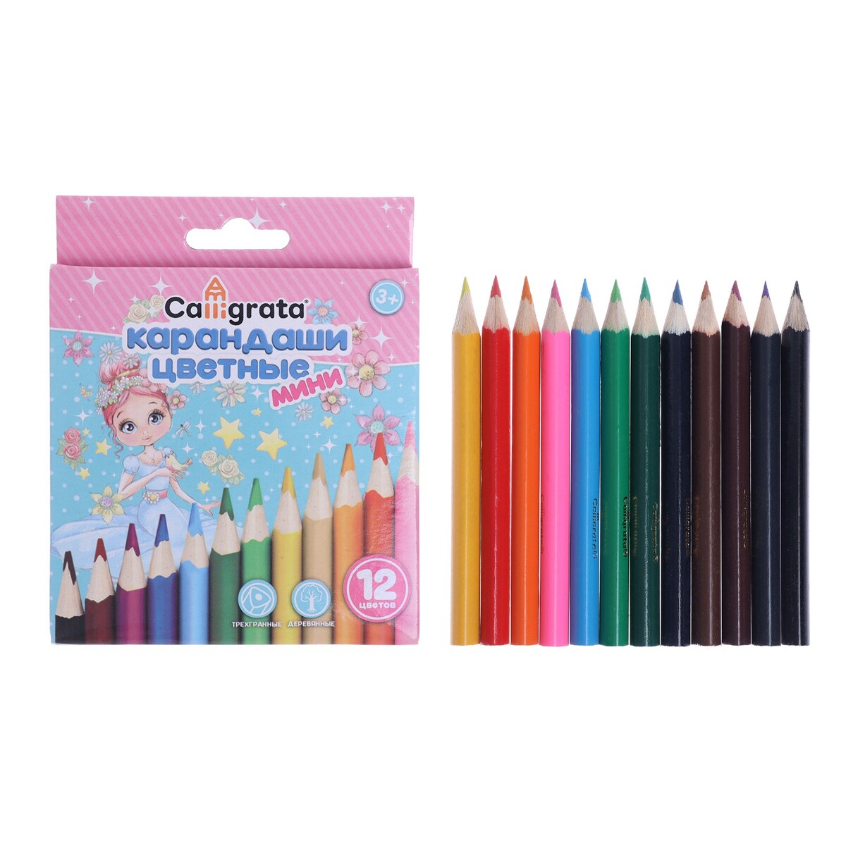 Карандаши цветные 12 цветов calligrata карандаши ные 12 ов мини корпус деревянный треугольный
