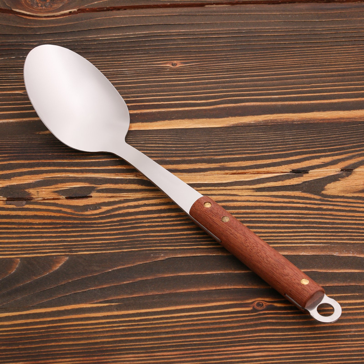 

Ложка сервировочная с деревянной ручкой 35 см, черпало 7х11 см, Коричневый;серебристый