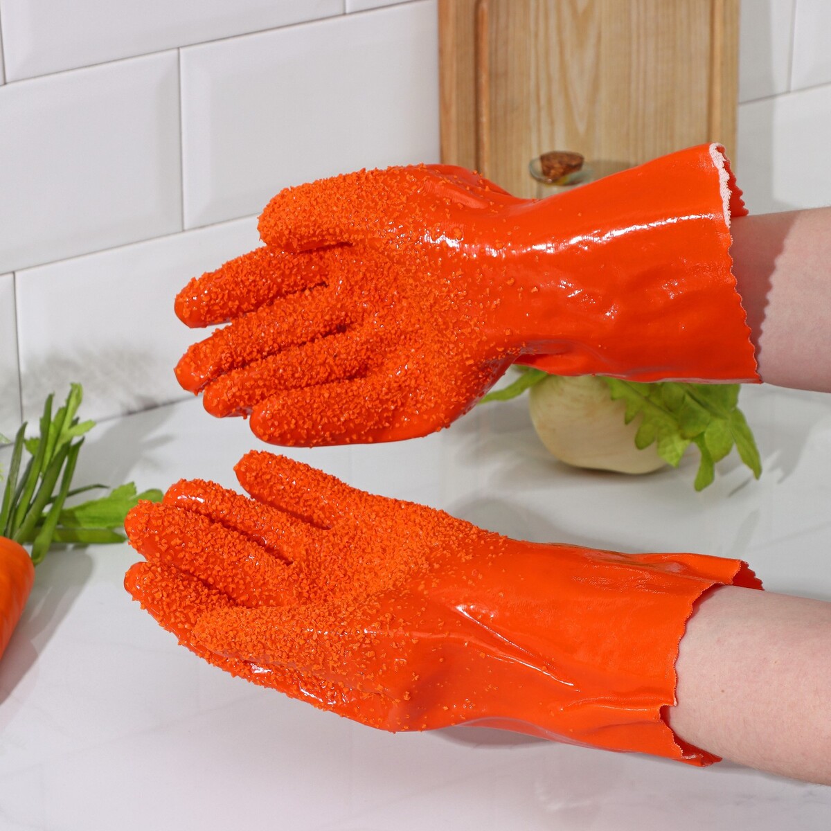 Перчатки резиновые для чистки овощей, рыбы, размер one size перчатки вратарские onlytop р 5 оранжевый